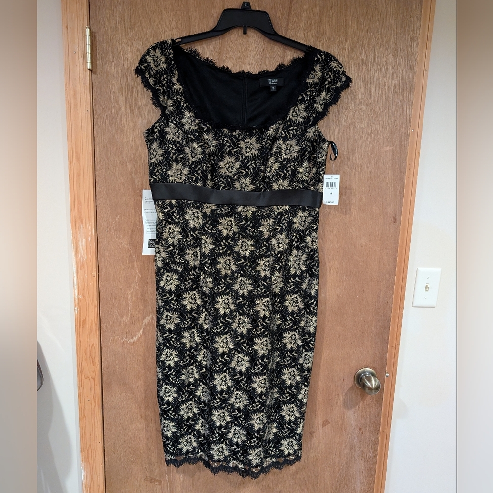 NWT Designer Black and Gold Lace Dress